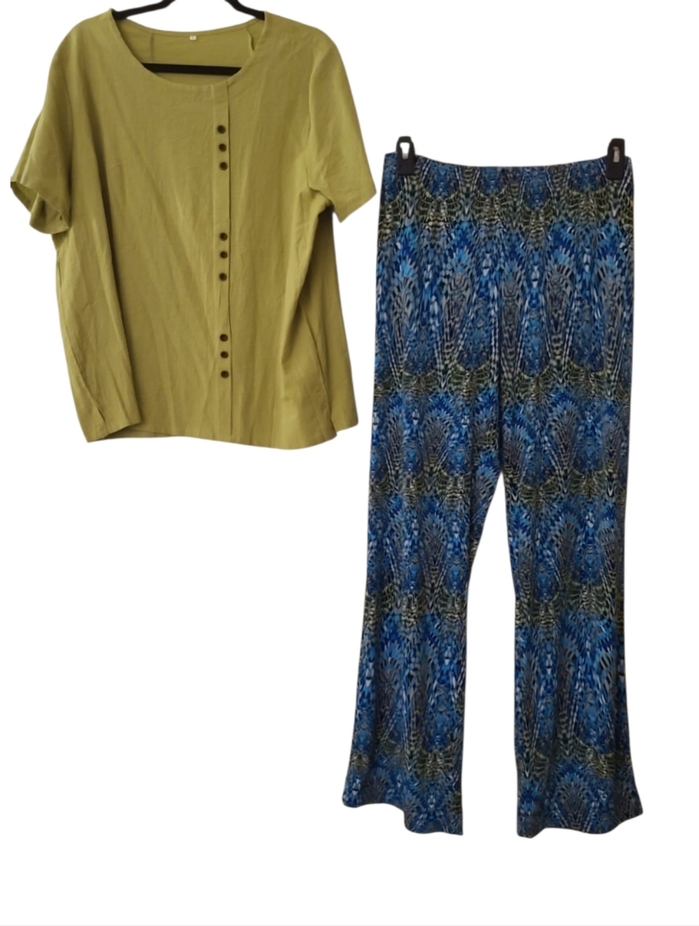 Premise Blue & Green Patterned Wide-Leg Pants
